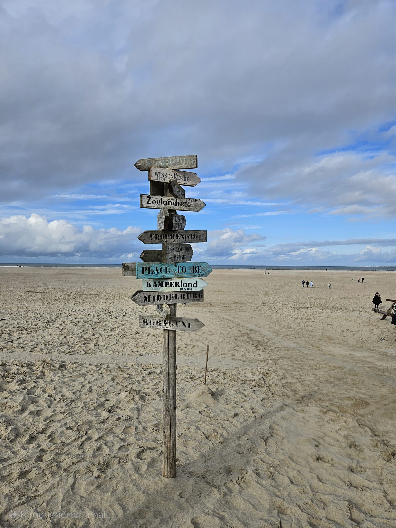 Wegweiser am Strand mit vielen Richtungsschildern
